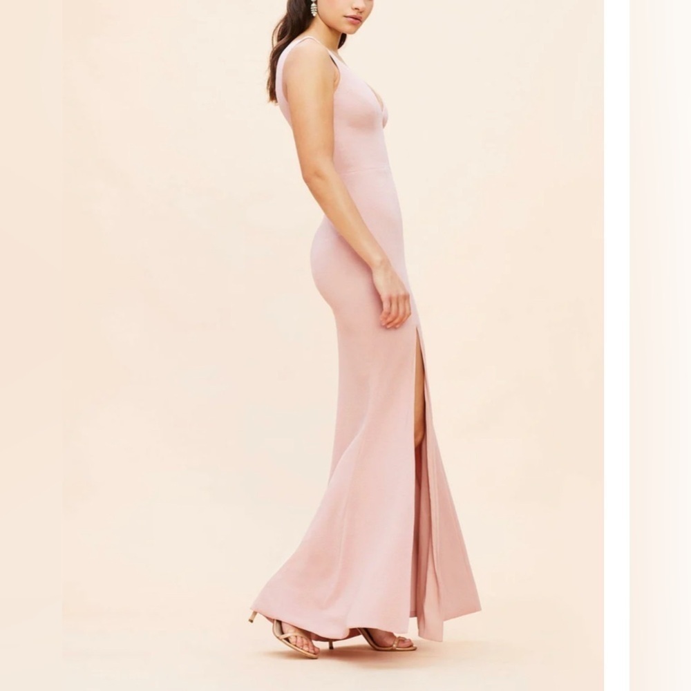 DRESS THE POPULATION BLUSH MAXI GOWN WITH SLIT LARGE NEW WITH TAGS - Picture 4 of 13